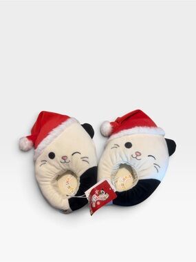 Squishmallow Christmas Cat Plush Neck Pillow - Cream & Black with Red Santa Hat